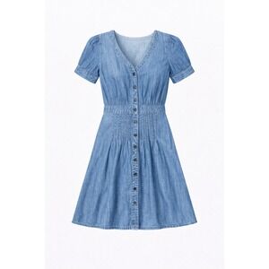 Madewell Denim V Neck Button Front Puff Sleeve Midi Dress Size 0